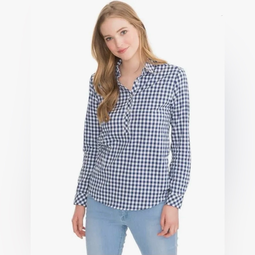 Southern Tide Hadley Gameday Gingham Long Sleeve Shirt in Yacht Blue